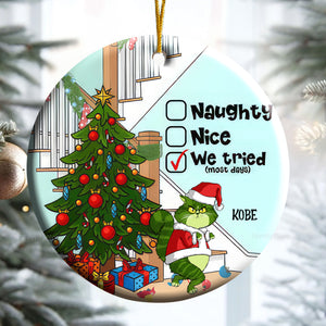 Naughty Nice I Tried (Most Days) Grinch Cats- Gift For Cat Lover, Pet Lovers - Personalized Ceramic Ornament - CL16 NH96