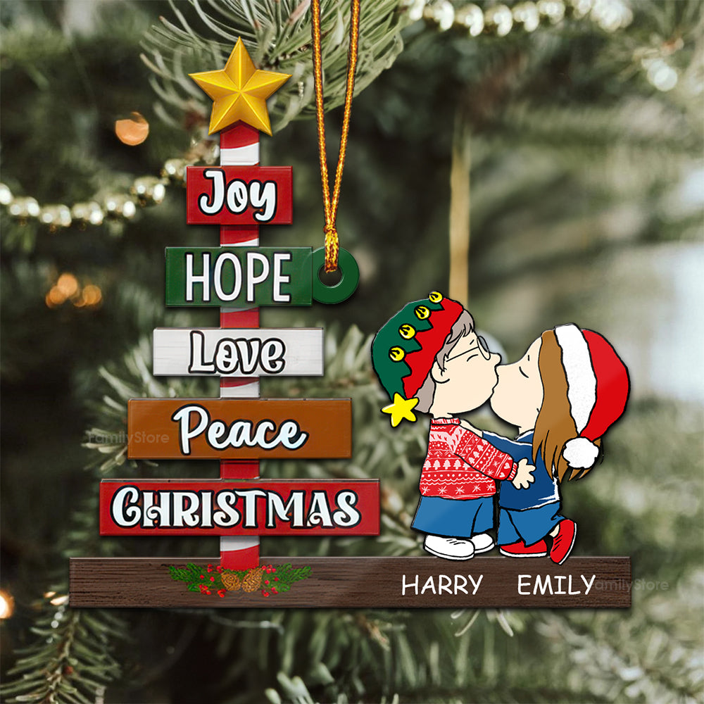 Peanuts Joy, Hope, Love, Peace Christmas - Gift For Couples - Personalized Wood Ornament - CL45