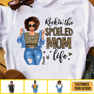 Rockin The Spoiled Mom Life - Personalized T-shirt - Gift for Afro Mom Black, Melanin Women | GR3