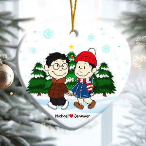 Peanuts Christmas Couple  - Personalized Ceramic Ornament - Gift For Couple, Husband Wife, Anniversary, Engagement, Wedding, Marriage Gift - CL43 NH96