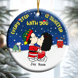 Peanuts Every Step Is Sweeter With You - Personalized Ceramic Ornament - Gift For Couple, Husband Wife, Anniversary, Engagement, Wedding, Marriage Gift - CL45 NH96