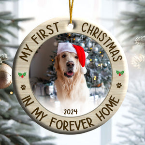 Custom Photo My First Christmas In Forever Home - Gift For Pet Lovers - Personalized Ceramic Ornament - NH96