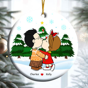 Couple Peanuts Hand in Hand Christmas - Personalized Ceramic Ornament - Gift For Couple, Husband Wife, Anniversary, Engagement, Wedding, Marriage Gift - CL45 NH96