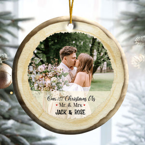 Custom Photo Our First Christmas As Mr & Mrs - Gift for Couples, Wedding - Personalized Ceramic Ornament - Crawl NH96