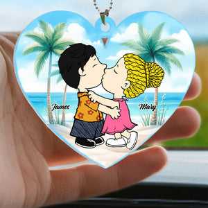 Peanuts Couple On Beach - Personalized Car Ornament - Gift For Couple, Husband Wife, Anniversary, Engagement, Wedding, Marriage Gift - GR9 NH96