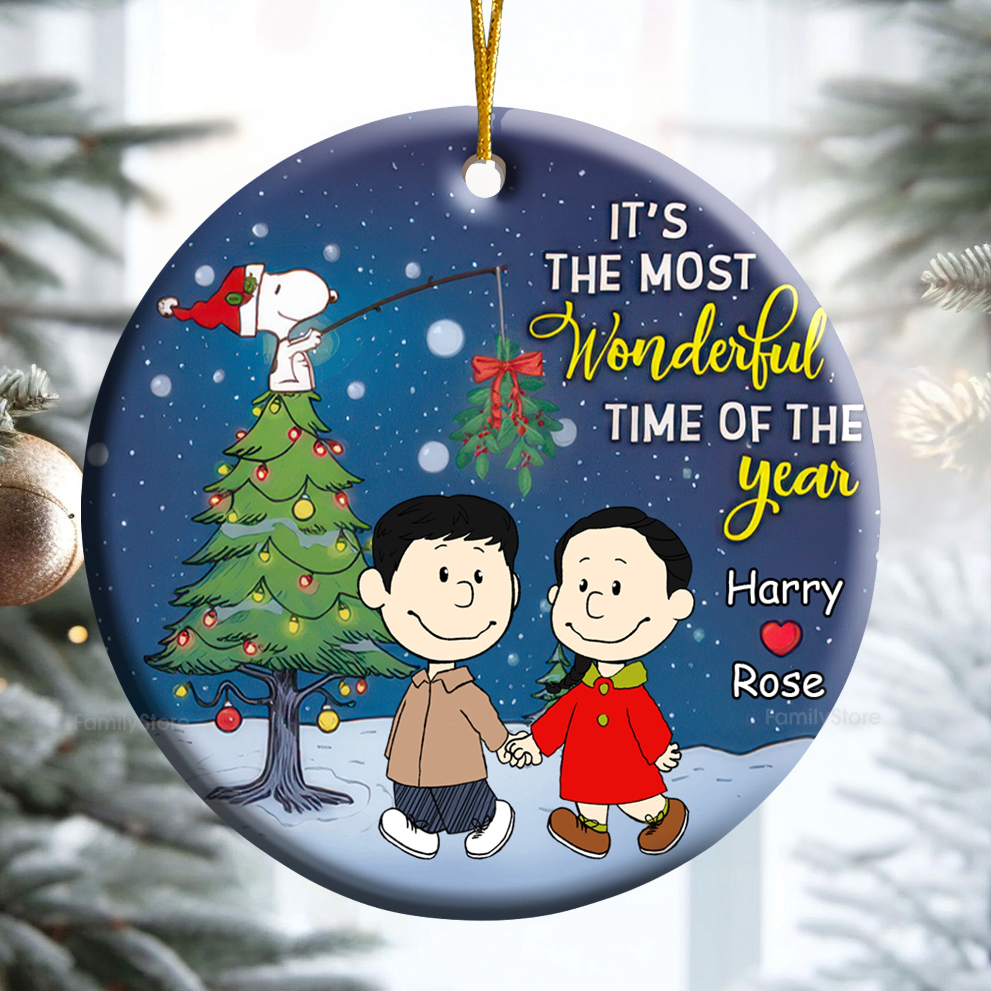 Peanuts Under The Mistletoe - Gift For Couples - Personalized Ceramic Ornament - CL43 NH96