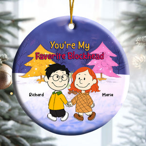 You're My Favorite Blockhead Peanuts - Personalized Ceramic Ornament - Gift For Couple, Husband Wife, Anniversary, Engagement, Wedding, Marriage Gift - CL43 NH96