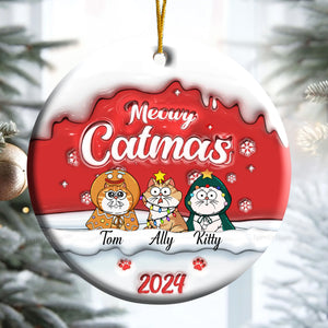 Happy Pawlidays Meowy Catmas - Gift For Cat Lover, Pet Lovers - Personalized Ceramic Ornament - CLP03 NH96