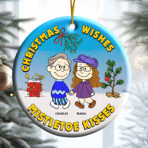 Christmas Wishes Mistletoe Kisses Peanuts - Personalized Ceramic Ornament - Gift For Couple, Husband Wife, Anniversary, Engagement, Wedding, Marriage Gift CL43 NH96