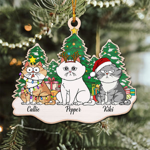 Sitting On Snow Christmas Tree - Gift For Cat Lover, Pet Lovers - Personalized Wood Ornament - CLP03 NH96