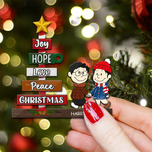 Peanuts Joy, Hope, Love, Peace Christmas - Personalized Wood Ornament - Gift For Couple, Husband Wife, Anniversary, Engagement, Wedding, Marriage Gift - CL43 NH96