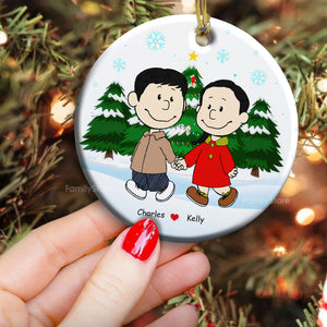 Couple Peanuts Hand in Hand Christmas - Personalized Ceramic Ornament - Gift For Couple, Husband Wife, Anniversary, Engagement, Wedding, Marriage Gift - CL43 NH96