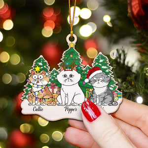 Sitting On Snow Christmas Tree - Gift For Cat Lover, Pet Lovers - Personalized Wood Ornament - CLP03 NH96