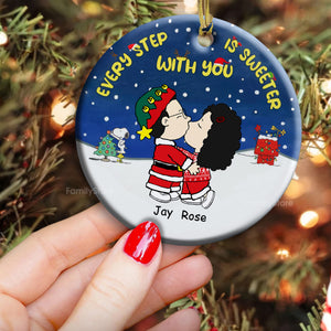 Peanuts Every Step Is Sweeter With You - Personalized Ceramic Ornament - Gift For Couple, Husband Wife, Anniversary, Engagement, Wedding, Marriage Gift - CL45 NH96