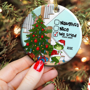 Naughty Nice I Tried (Most Days) Grinch Cats- Gift For Cat Lover, Pet Lovers - Personalized Ceramic Ornament - CL16 NH96