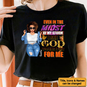 Queen's Midst Through the Storm, God Work's it Out  - Personalized T-shirt- Juneteenth, Birthday Gift For Black Woman | GR3