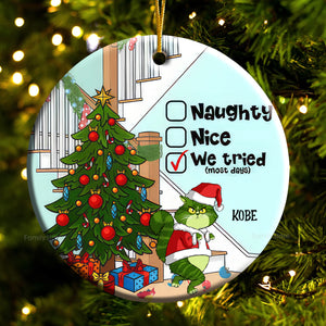 Naughty Nice I Tried (Most Days) Grinch Cats- Gift For Cat Lover, Pet Lovers - Personalized Ceramic Ornament - CL16 NH96