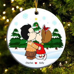 Couple Peanuts Hand in Hand Christmas - Personalized Ceramic Ornament - Gift For Couple, Husband Wife, Anniversary, Engagement, Wedding, Marriage Gift - CL45 NH96