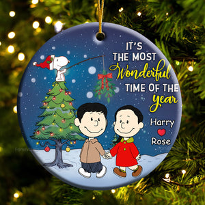 Peanuts Under The Mistletoe - Gift For Couples - Personalized Ceramic Ornament - CL43 NH96