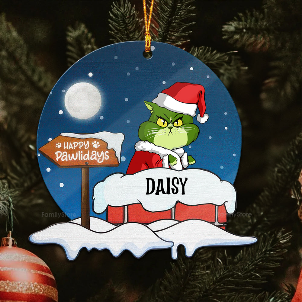 Grinch Meowy Christmas - Gift For Cat Lover, Pet Lovers - Personalized Wood Ornament - CL16 NH96