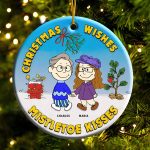 Christmas Wishes Mistletoe Kisses Peanuts - Personalized Ceramic Ornament - Gift For Couple, Husband Wife, Anniversary, Engagement, Wedding, Marriage Gift CL43 NH96