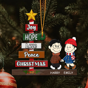 Peanuts Joy, Hope, Love, Peace Christmas - Personalized Wood Ornament - Gift For Couple, Husband Wife, Anniversary, Engagement, Wedding, Marriage Gift - CL43 NH96