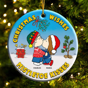 Christmas Wishes Mistletoe Kisses Peanuts - Personalized Ceramic Ornament - Gift For Couple, Husband Wife, Anniversary, Engagement, Wedding, Marriage Gift - CL45 NH96