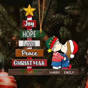 Peanuts Joy, Hope, Love, Peace Christmas - Gift For Couples - Personalized Wood Ornament - CL45