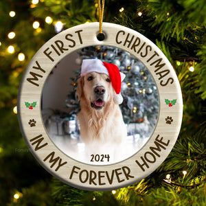 Custom Photo My First Christmas In Forever Home - Gift For Pet Lovers - Personalized Ceramic Ornament - NH96