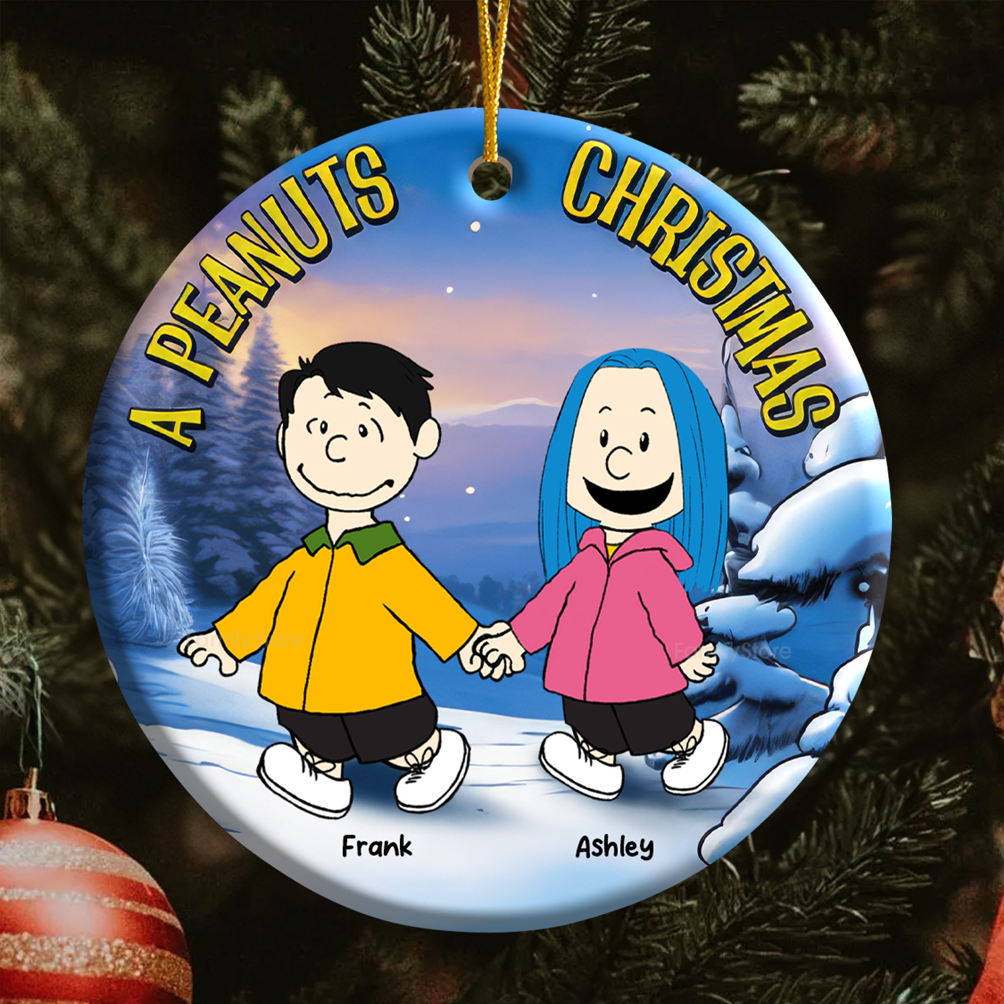 A Peanuts Christmas - Personalized  Ceramic Ornament - Gift For Couple, Husband Wife, Anniversary, Engagement, Wedding, Marriage Gift - CL48 NH96