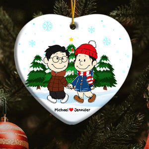 Peanuts Christmas Couple  - Personalized Ceramic Ornament - Gift For Couple, Husband Wife, Anniversary, Engagement, Wedding, Marriage Gift - CL43 NH96