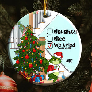 Naughty Nice I Tried (Most Days) Grinch Cats- Gift For Cat Lover, Pet Lovers - Personalized Ceramic Ornament - CL16 NH96