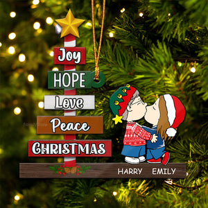 Peanuts Joy, Hope, Love, Peace Christmas - Gift For Couples - Personalized Wood Ornament - CL45