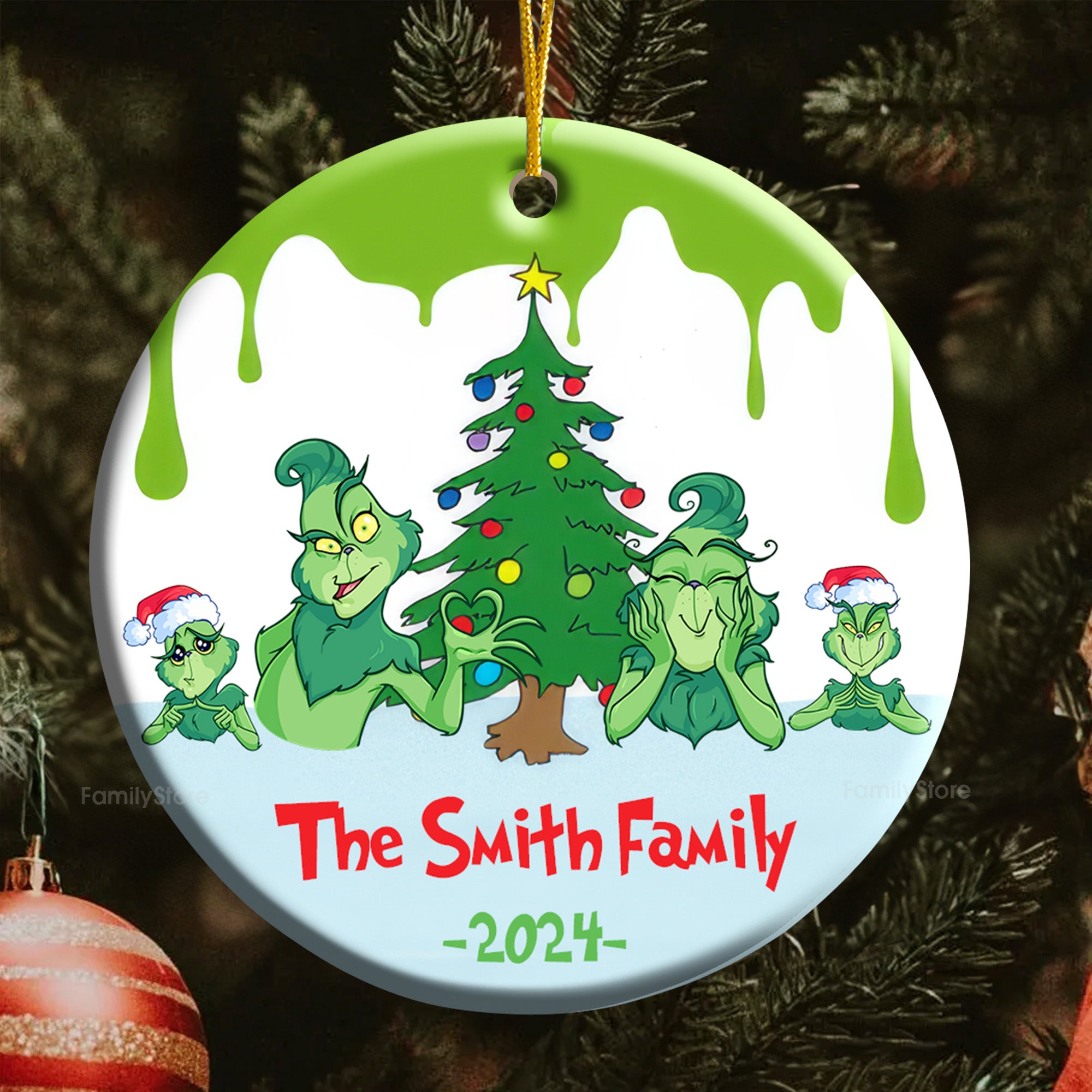 Merry Grinchmas The Green Monster Stolen The Christmas - Gift For Family - Personalized Ceramic Ornament - CL27 NA94