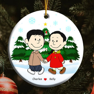 Couple Peanuts Hand in Hand Christmas - Personalized Ceramic Ornament - Gift For Couple, Husband Wife, Anniversary, Engagement, Wedding, Marriage Gift - CL43 NH96