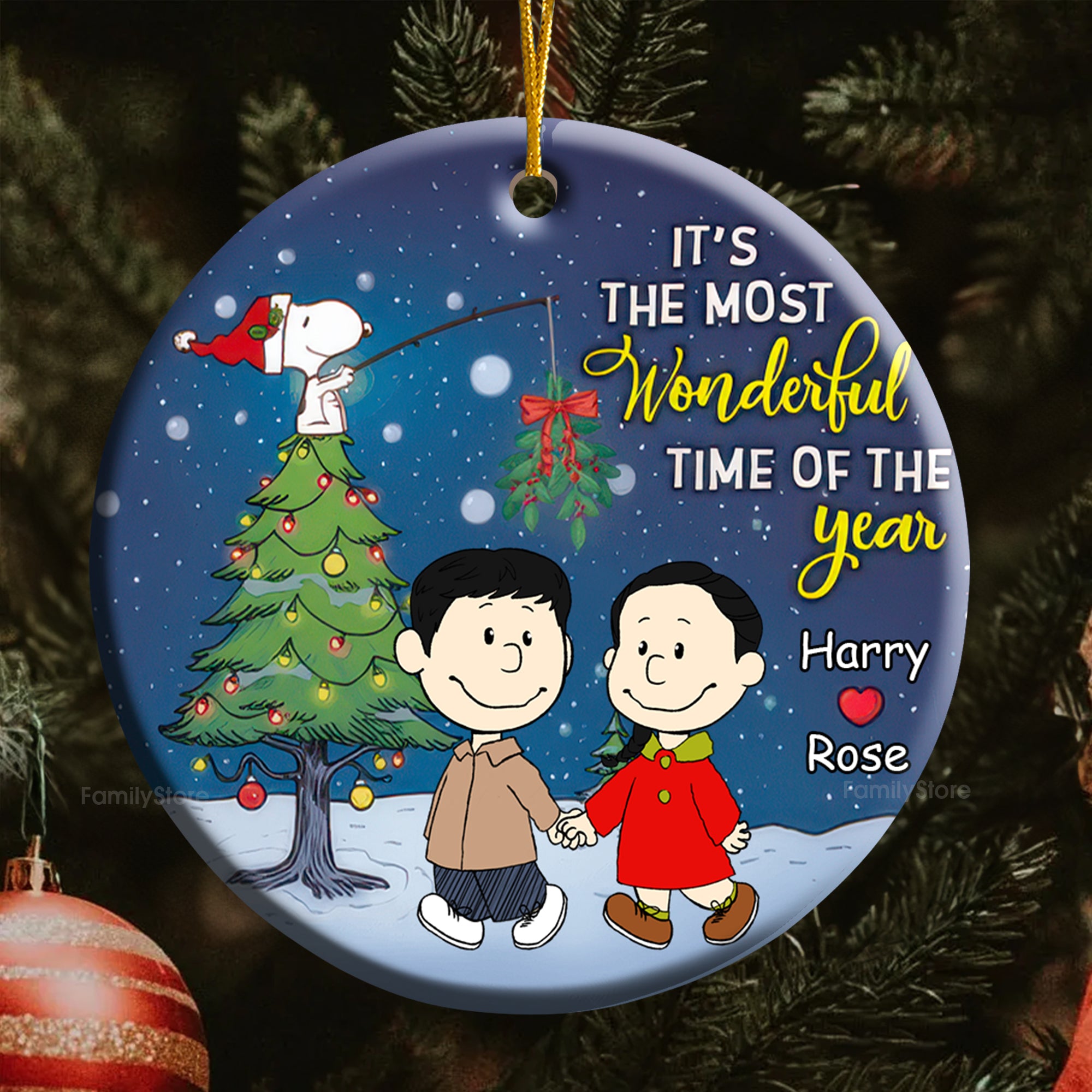 Peanuts Under The Mistletoe - Gift For Couples - Personalized Ceramic Ornament - CL43 NH96