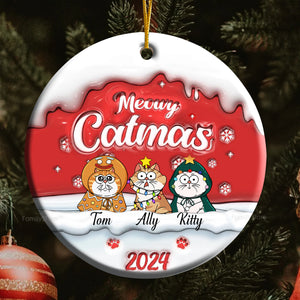 Happy Pawlidays Meowy Catmas - Gift For Cat Lover, Pet Lovers - Personalized Ceramic Ornament - CLP03 NH96