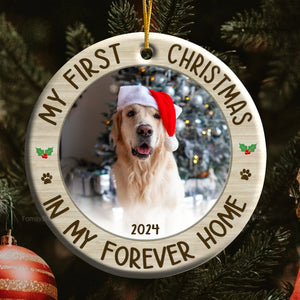 Custom Photo My First Christmas In Forever Home - Gift For Pet Lovers - Personalized Ceramic Ornament - NH96