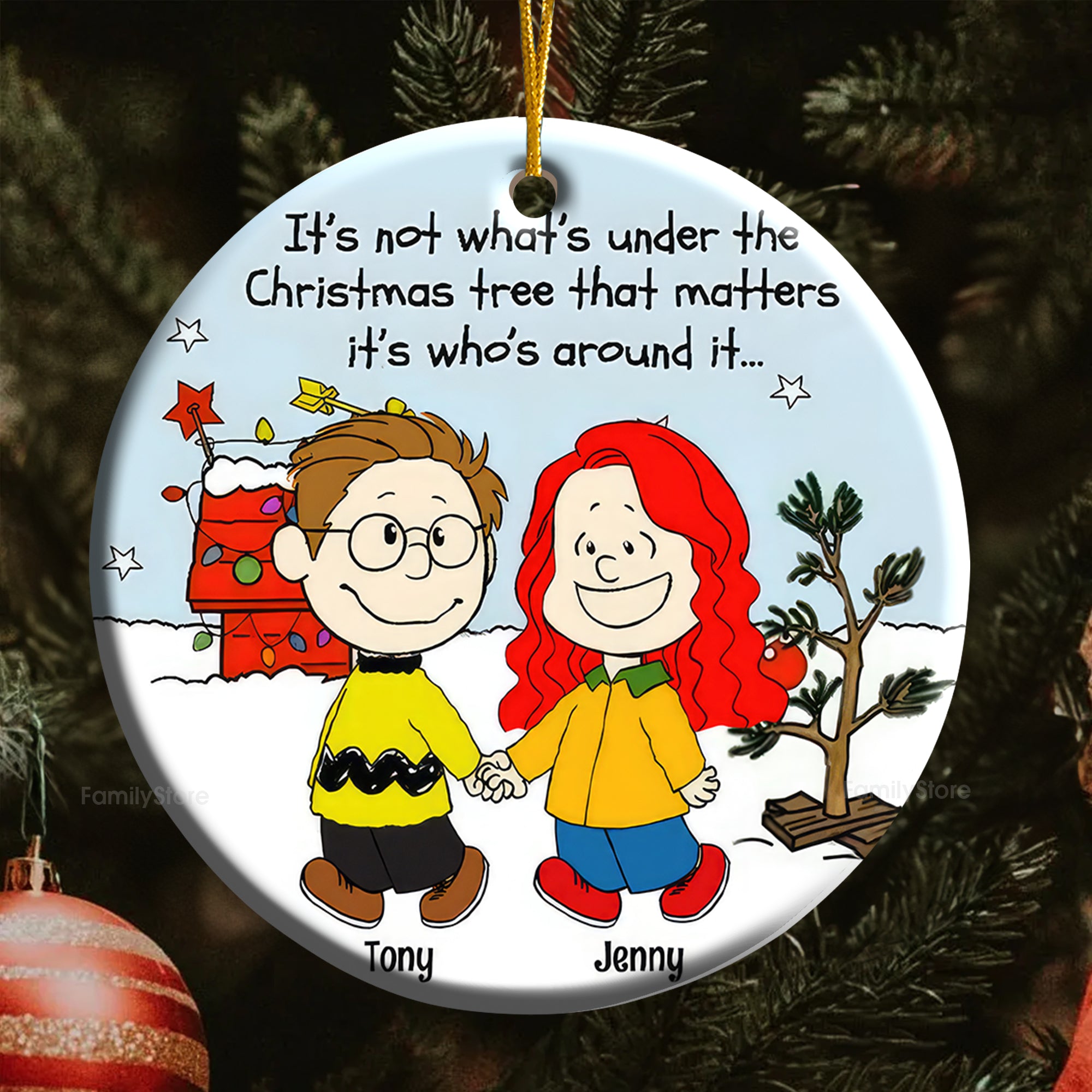 Peanuts It's Not What's Under The Christmas Tree - Personalized Ceramic Ornament - Gift For Couple, Husband Wife, Anniversary, Engagement, Wedding, Marriage Gift - CL43 NH96