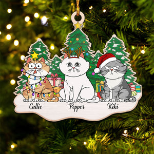 Sitting On Snow Christmas Tree - Gift For Cat Lover, Pet Lovers - Personalized Wood Ornament - CLP03 NH96