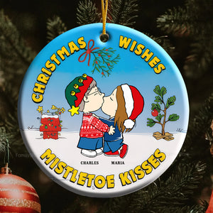 Christmas Wishes Mistletoe Kisses Peanuts - Personalized Ceramic Ornament - Gift For Couple, Husband Wife, Anniversary, Engagement, Wedding, Marriage Gift - CL45 NH96