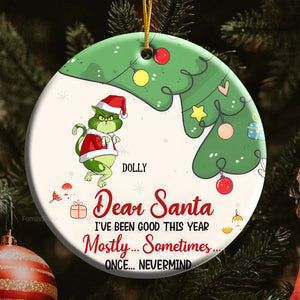 Dear Santa I've Been Good This Year Mostly... Grinch Cats - Gift For Cat Lover, Pet Lovers - Personalized Ceramic Ornament - CL16 NH96