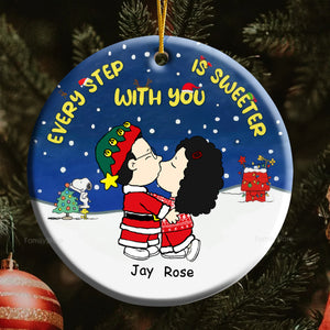 Peanuts Every Step Is Sweeter With You - Personalized Ceramic Ornament - Gift For Couple, Husband Wife, Anniversary, Engagement, Wedding, Marriage Gift - CL45 NH96