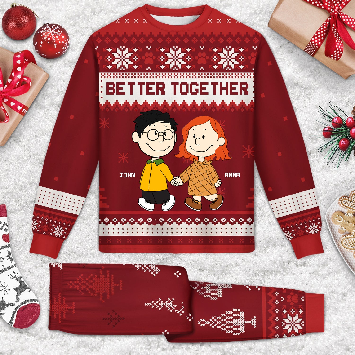 Peanuts We Wish You A Merry Christmas - Personalized Unisex Pajamas Set - Gift For Couple, Husband Wife, Anniversary - CL43 NA94