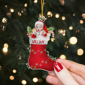 Christmas Baby In The Cute Sock - Gift For Mom, Dad, Baby - Personalized Acrylic Ornament NA94