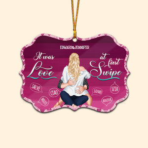 Love At First Swipe - Gift for Couples - Personalized Wood Ornament - CL28 NH96