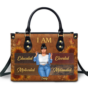 I Am Educated, Elevated, Motivated, Melanated - Personalized Leather Bag - Gift For Wife, Mom, Black Woman, African American, Black History Month - GR3 NA94