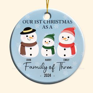 First Christmas As A Family Of Three Snowman - Gift For Family - Personalized Ceramic Ornament - CL34 NA94