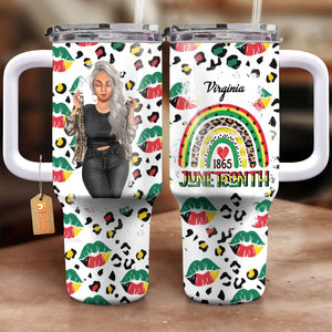 Juneteenth1865 Rainbow Leopard Print  - Personalized 40oz Tumbler - Gift for Juneteenth Black Women, African Americans | GR3