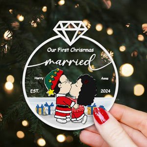 Our First Christmas Married Peanuts - Personalized Acrylic Ornament - Gift For Couple, Husband Wife, Anniversary, Engagement, Wedding, Marriage Gift - CL45 NH96